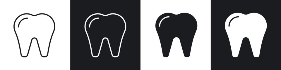 Tooth icon vector icon set black filled and outlined style.
