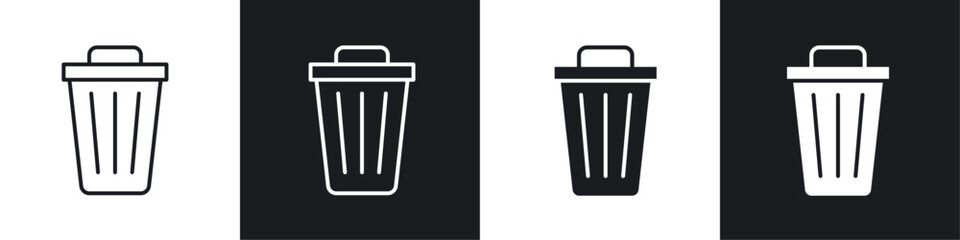 Trash Bin icon vector icon set black filled and outlined style.