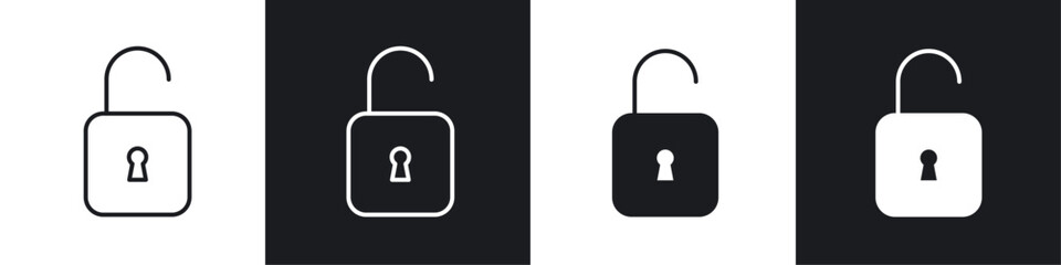 Unlock icon vector icon set black filled and outlined style.