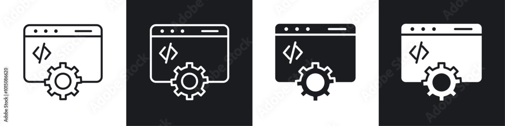 Wall mural web development icon vector icon set black filled and outlined style.