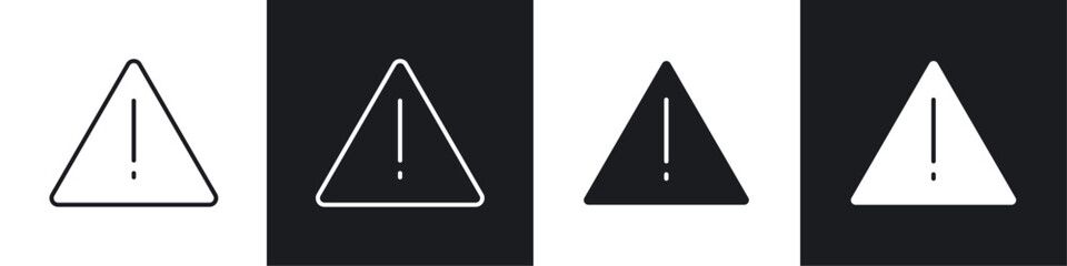 Warning icon vector icon set black filled and outlined style.