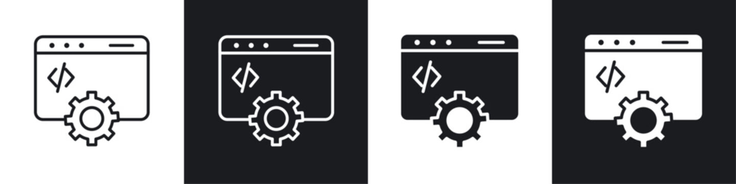 Web development icon vector icon set black filled and outlined style.