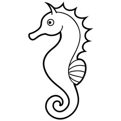 black and white Seahorse logo icon vector illustration.