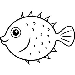 A Pufferfish line art logo icon vector illustration.