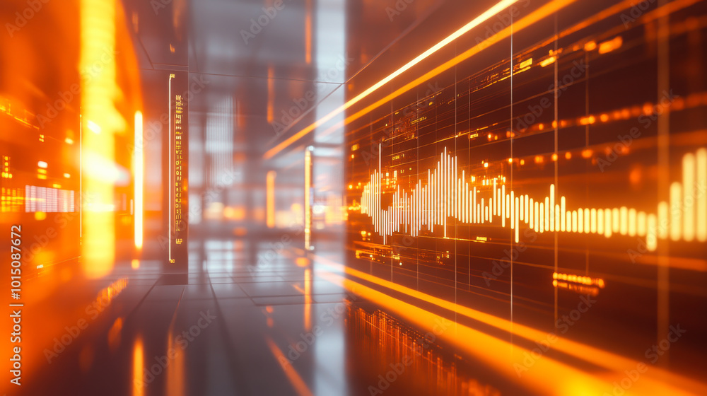 Poster futuristic abstract design showcasing a vibrant soundwave visualization in a high-tech environment d