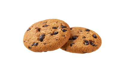 Two chocolate chip cookies isolated. Chocolate chip cookies  isolated on white background.