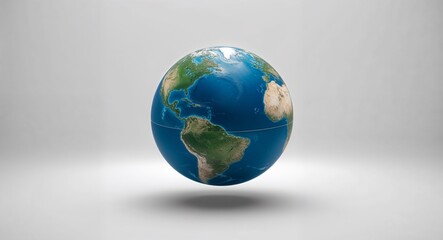 Fototapeta premium 3D planet Earth globe floating on a plain white background.