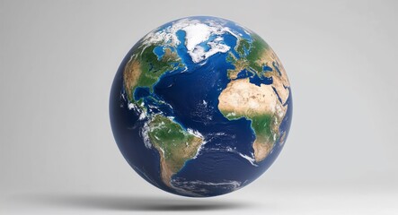 Fototapeta premium 3D planet Earth globe floating on a plain white background.