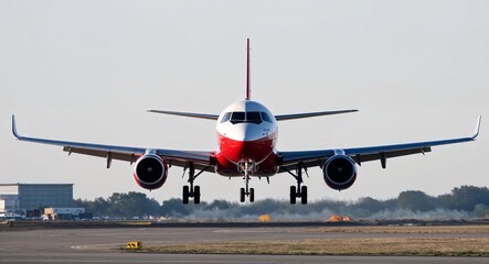 Obraz premium Aircraft in the final landing stage with a plain white background.