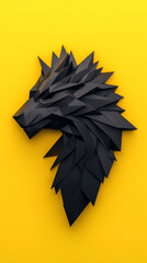 Fototapeta premium Geometric wolf head in black, against a yellow background.