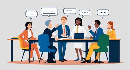 Obraz premium Business people having a lively discussion in an illustration on a plain white background.