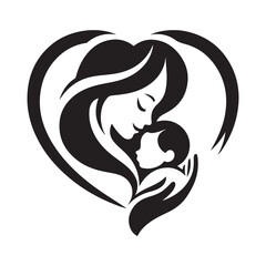 The woman holds her baby inside her heart. Vector illustration