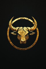 Elegant logo design featuring a golden bull's head on a black background symbolizing strength and power