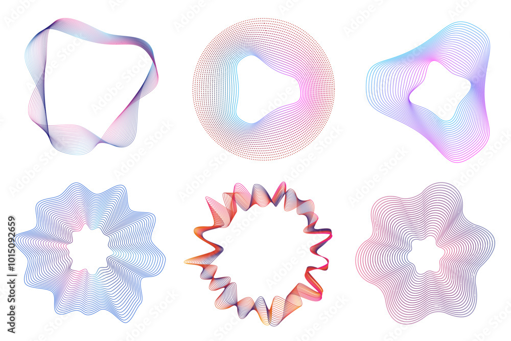 Poster geometric distortion grid gradient, futuristic style wave element collection, wavy graphic decoratio