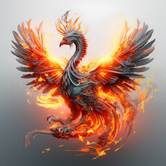 Obraz premium Mechanical phoenix rising from pixelated flames.