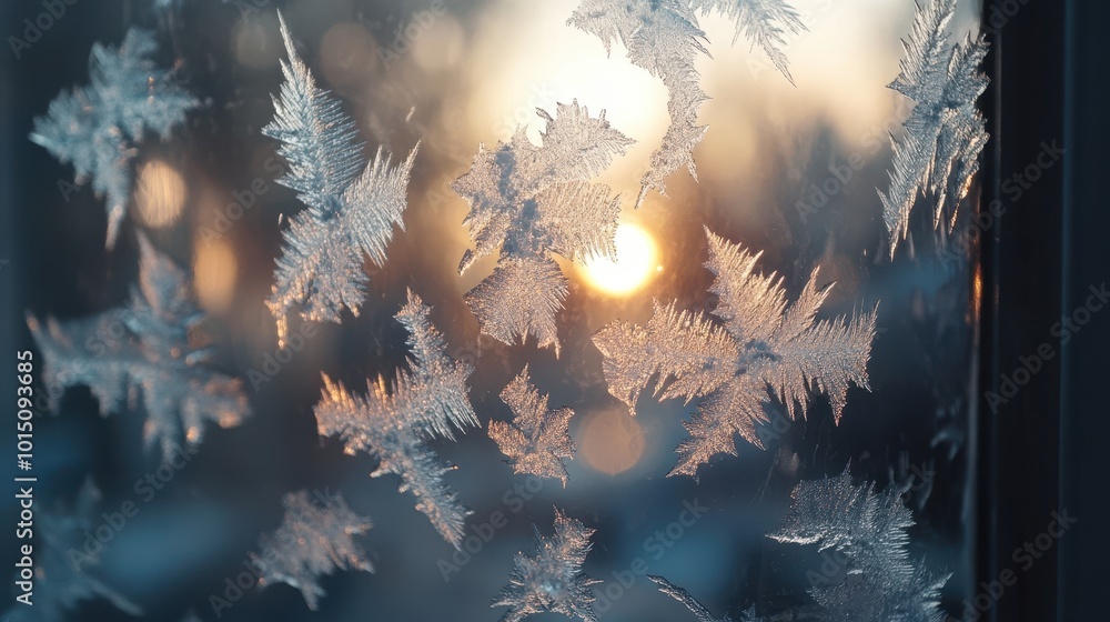 Poster Frosted Window Panes with Intricate Ice Patterns