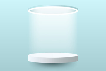 Abstract 3D podium with spot light on blue studio background. Modern minimalist mockup for product display presentation.