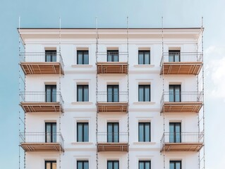 Fototapeta premium Hotel in historical city center under construction, classic architecture with modern updates, hotel under construction, cultural heritage
