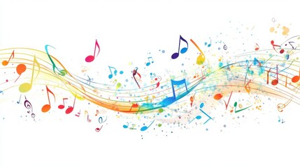 Colorful Music Notes on a White Background with a Splash of Color