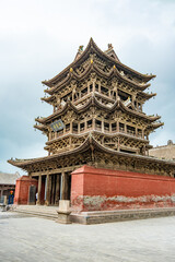 Fototapeta premium Asian Chinese historical tourist attractions, Feiyun Tower on a rainy day, a pure wooden tower pavilion ancient building. The word 