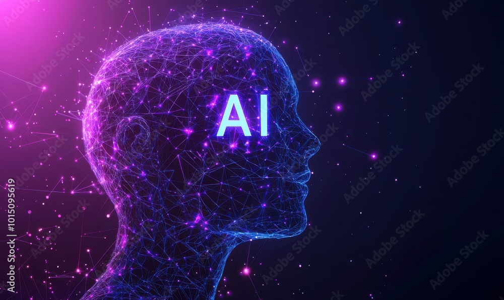 Aufkleber futuristic ai visualization with a glowing network of neural connections in a digital human head on 