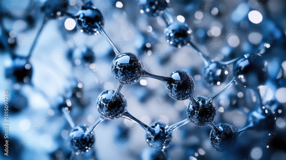 Poster detailed close-up of molecular structures showcasing scientific concepts in a laboratory setting wit