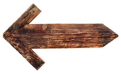 Vintage wooden signpost with weathered arrows pointing in various directions, ideal for navigation and travel design on a transparent background