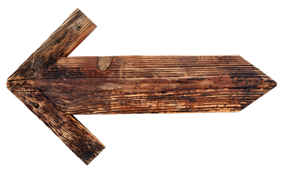 Vintage wooden signpost with weathered arrows pointing in various directions, ideal for navigation and travel design on a transparent background