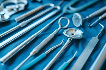 Assorted Dental Instruments on Blue Tray
