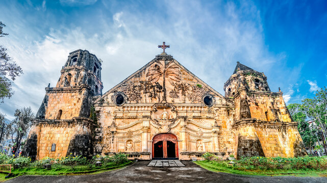Miag-ao Church, Iloilo, Philippines. An 18th-century place of worship built by Spanish Catholic missionaries featuring Baroque architecture considered UNESCO world heritage site