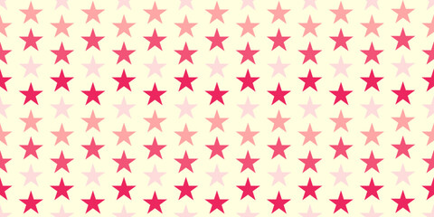 Seamless pink shades star pattern on a light yellow background for party purposes, wrapping paper, or any creative graphic work