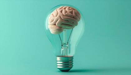 A light bulb with a brain inside symbolizes cognitive power and creative ideas