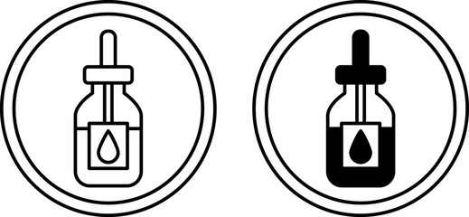 Serum Labels. Black and White Vector Icons. Glass Dropper Bottle With Skin Care. Sticker For Cosmetic Packaging. Skin Care Concept