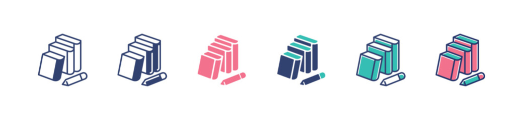 book stack and pencil icon set literature study education learning writing task vector illustration