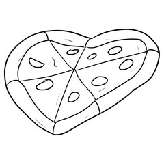 heart-shaped pizza illustration hand drawn outline vector