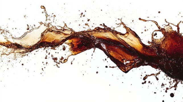 Dramatic splash of coke against a white background, highlighting the energy and excitement of a carbonated drink in motion