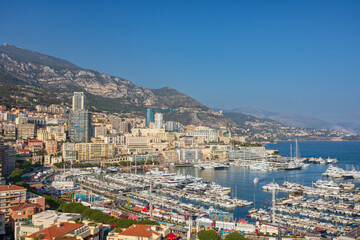 Panoramic view of Monte Carlo marina and cityscape