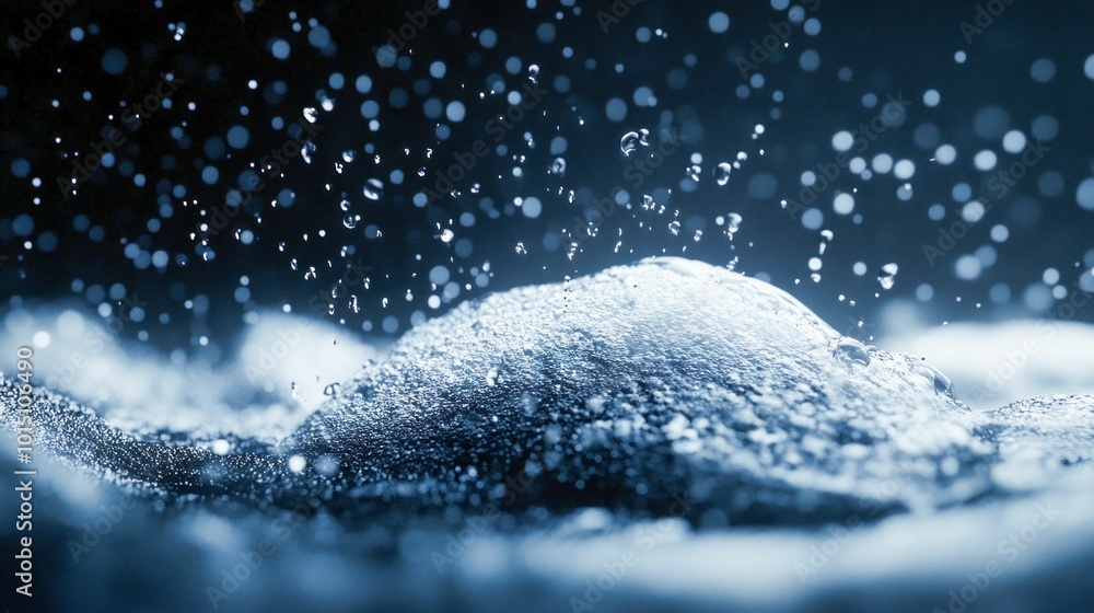Poster water droplets in motion with soft bokeh