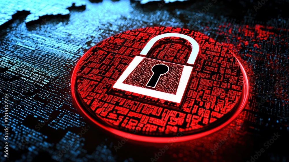 Poster digital lock icon on binary background