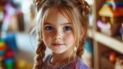 Fototapeta premium Cute Girl with Braids in Playful Environment