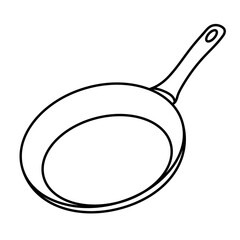 Vector line illustration of a kitchen frying pan coloring