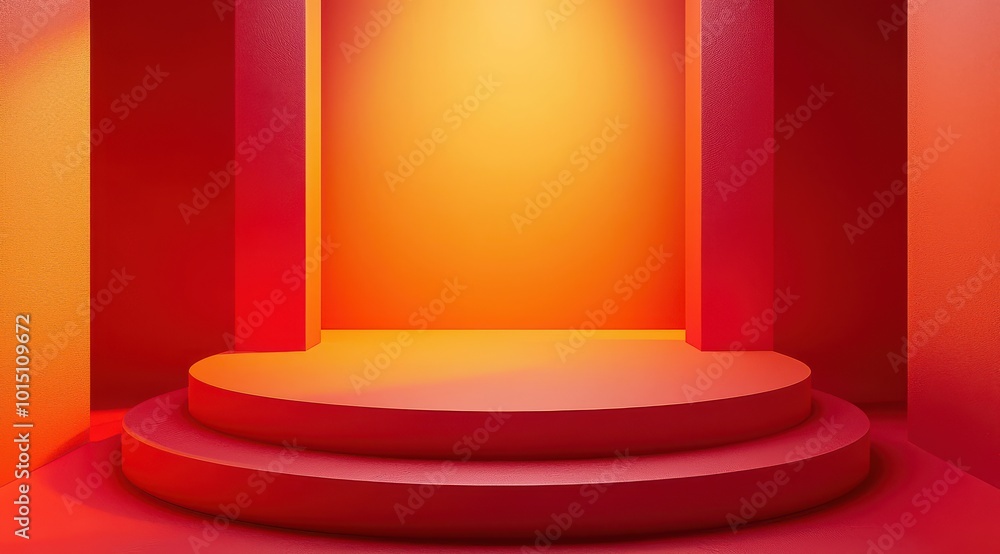 Aufkleber vibrant red-orange gradient background featuring a minimalist empty stage with modern abstract desig