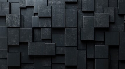 Modern 3D Digital Mosaic Texture. Geometric Connectivity of Glossy Black Rectangles