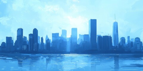 Fototapeta premium City skyline, blue tone, real recruitment, high-definition, clean background