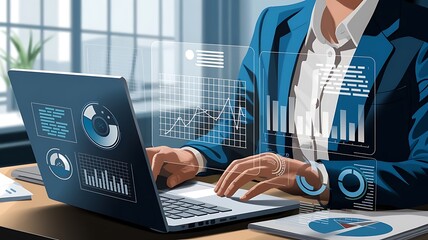 Data analytics and digital interface illustration for technology or business presentations.