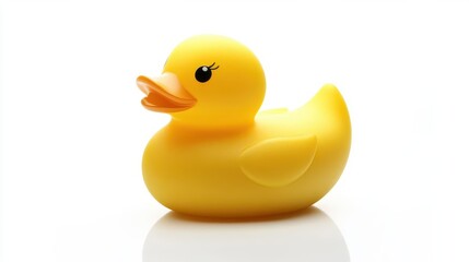 whimsical rubber duck with vibrant yellow color and glossy finish, isolated against a pristine white background. studio lighting highlights its playful shape and texture.
