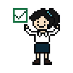 Cartoon cute pixel cartoon 8bit character business woman office smart work game for decoration business 8 bit female lady career smart character game png vector.