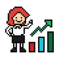 Fototapeta premium Cartoon cute pixel cartoon 8bit character business woman office smart work game for decoration business 8 bit female lady career smart character game png vector.