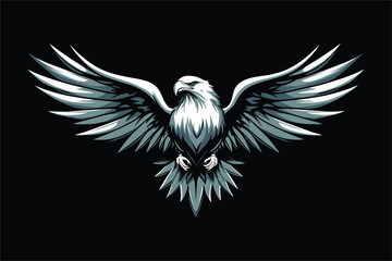 Fierce Eagle with Outstretched Wings in Bold and Dramatic Vector Art on Black Background
