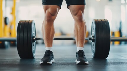 Naklejka premium Close up of a Man's Legs with Defined Muscles While Performing a Deadlift Exercise in a Gym